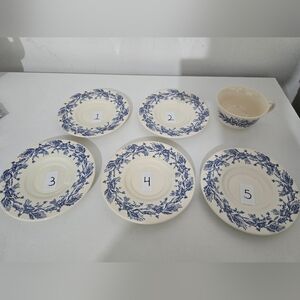 Williams Sonoma Blue Harvest Saucer (5) and Cup (1)